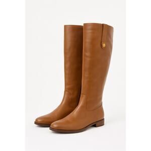 Sam Edelman Cognac Leather Knee-High Riding Boots | Gold Logo Detail | Women’s 9
